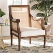 bali & pari Desmond Beige Fabric and Walnut Brown Finished Wood Accent Chair