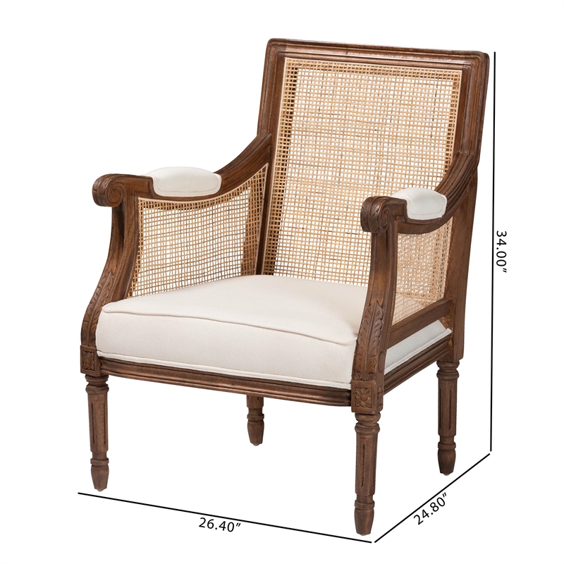 bali & pari Desmond Beige Fabric and Walnut Brown Finished Wood Accent Chair