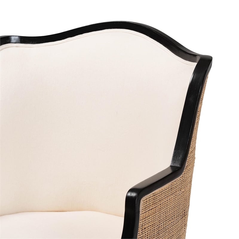 bali & pari Elizette Beige Fabric and Black Finished Wood Accent Chair