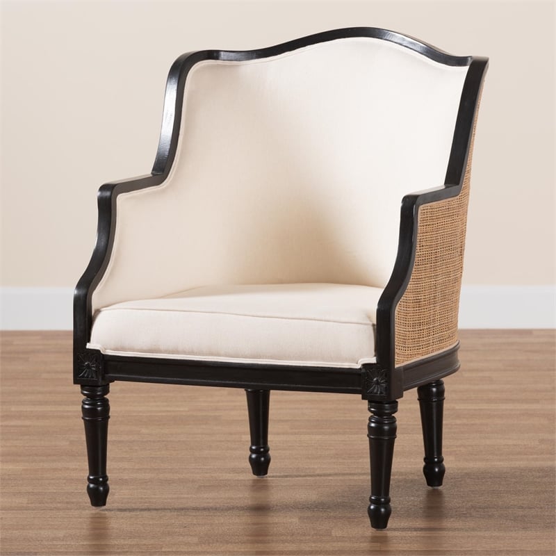 bali & pari Elizette Beige Fabric and Black Finished Wood Accent Chair