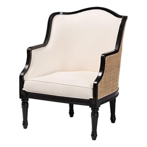 bali & pari Elizette Beige Fabric and Black Finished Wood Accent Chair