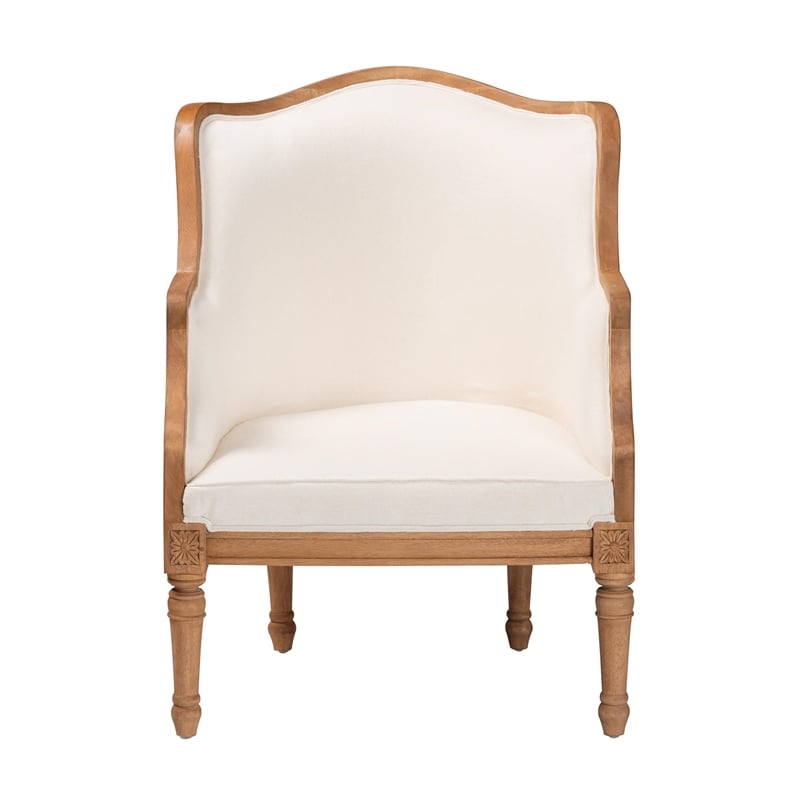 bali & pari Elizette Beige Fabric and Honey Oak Finished Wood Accent Chair