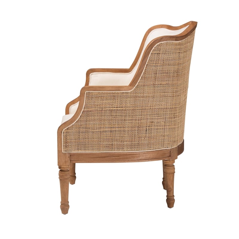 bali & pari Elizette Beige Fabric and Honey Oak Finished Wood Accent Chair