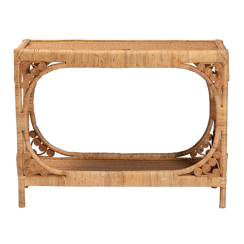bali & pari Ramona 1-Shelf Modern Rattan Console Table in Light Honey Brown