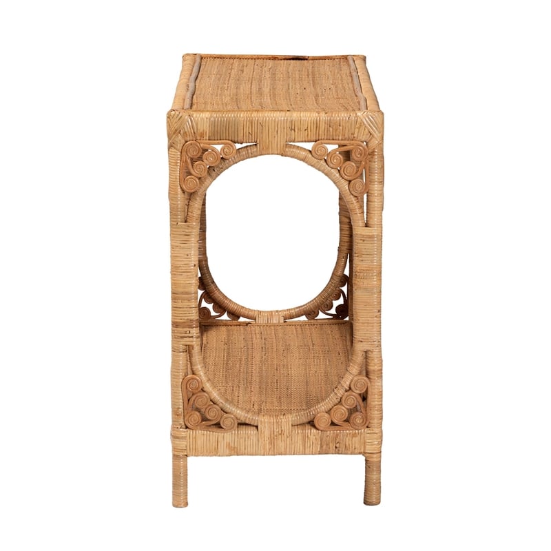 bali & pari Ramona 1-Shelf Modern Rattan Console Table in Light Honey Brown