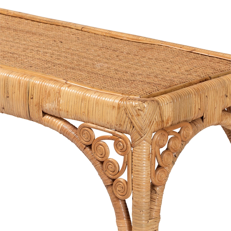 bali & pari Ramona 1-Shelf Modern Rattan Console Table in Light Honey Brown