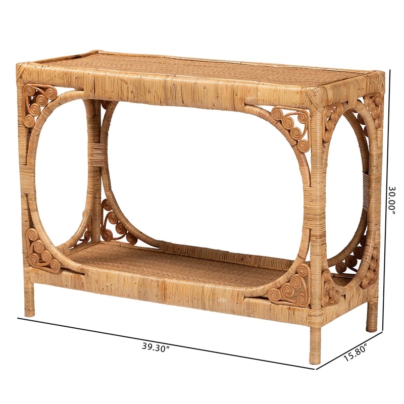 bali & pari Ramona 1-Shelf Modern Rattan Console Table in Light Honey Brown