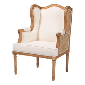 bali & pari Rachana Fabric & Wood Accent Chair in Beige and Honey Oak