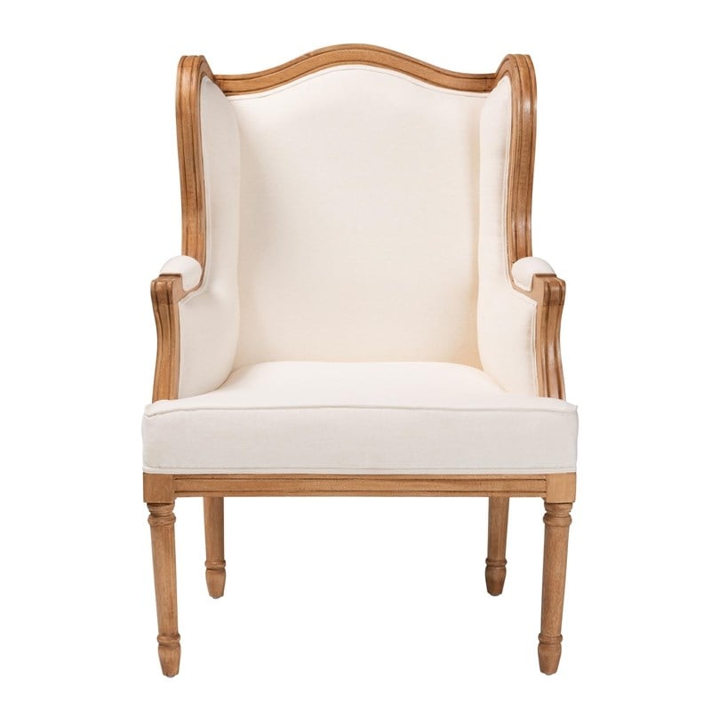 bali & pari Rachana Fabric & Wood Accent Chair in Beige and Honey Oak