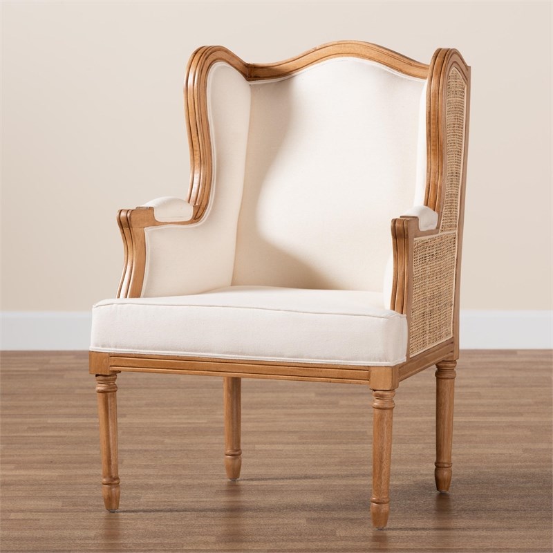 bali & pari Rachana Fabric & Wood Accent Chair in Beige and Honey Oak