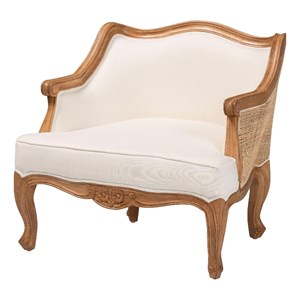 bali & pari Sylvestra Fabric & Wood Accent Chair in Beige and Honey Oak