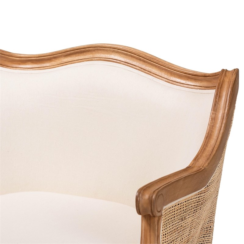 bali & pari Sylvestra Fabric & Wood Accent Chair in Beige and Honey Oak