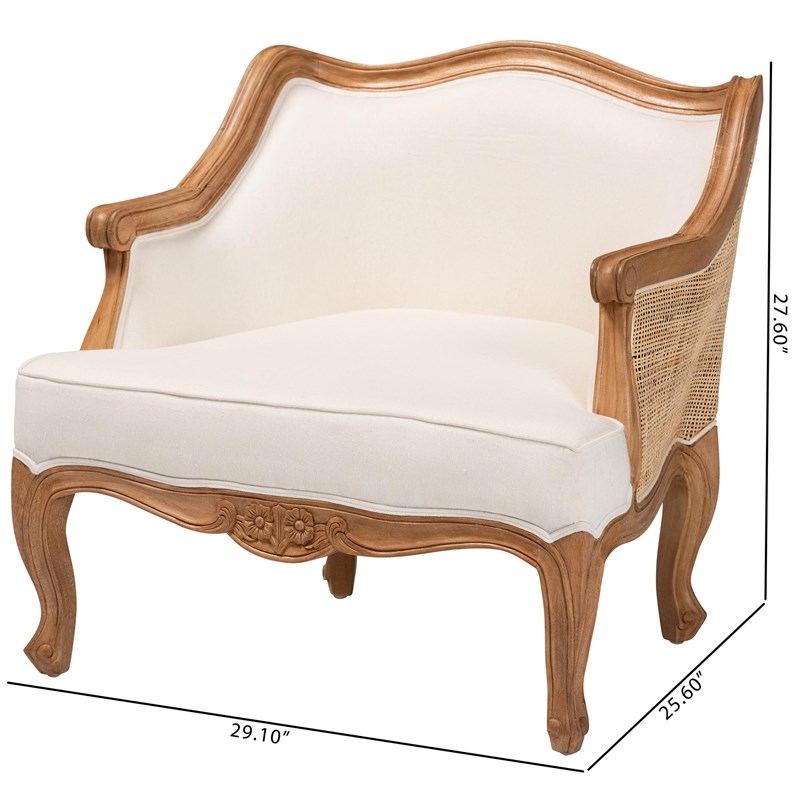 bali & pari Sylvestra Fabric & Wood Accent Chair in Beige and Honey Oak