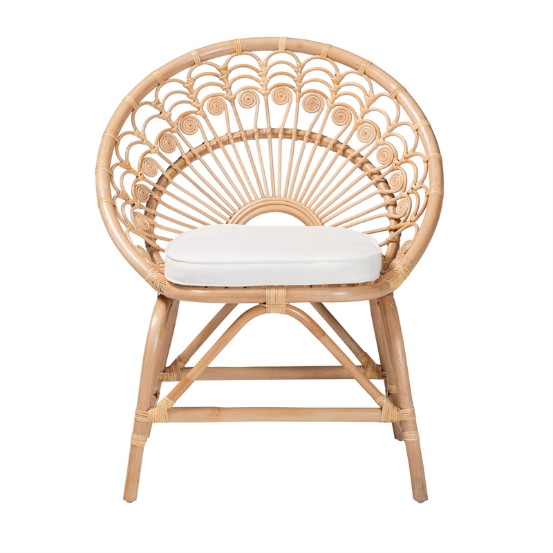 bali & pari Abriella Modern Rattan Peacock Accent Chair in Natural Brown