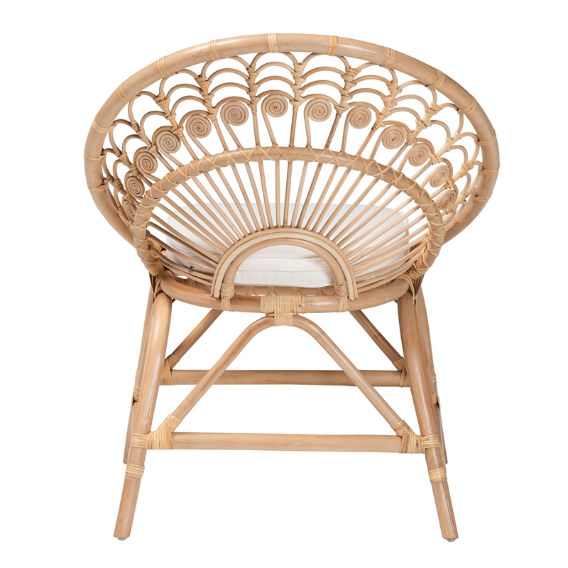 bali & pari Abriella Modern Rattan Peacock Accent Chair in Natural Brown