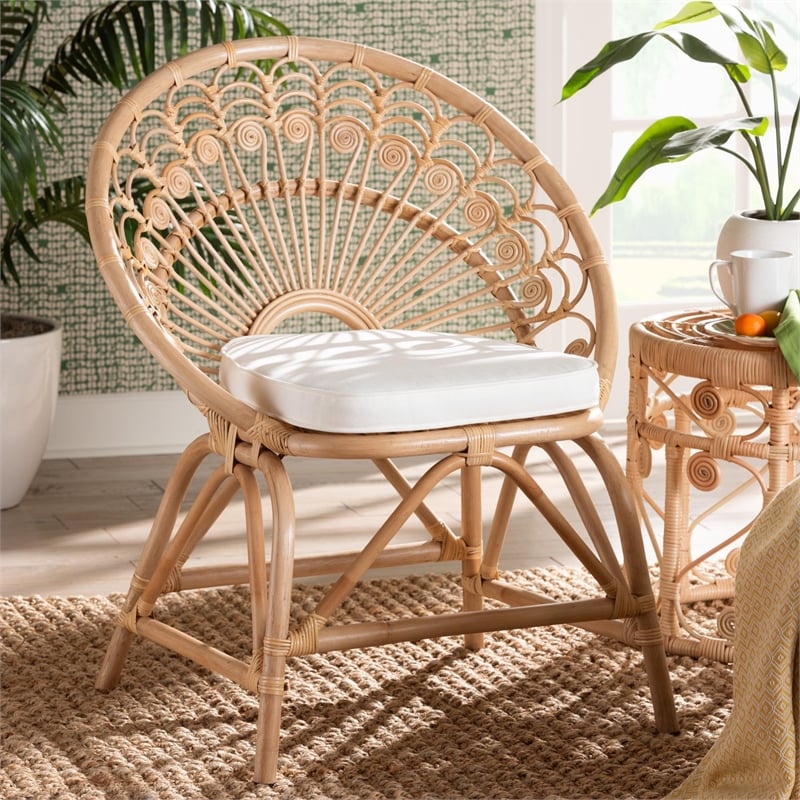 bali & pari Abriella Modern Rattan Peacock Accent Chair in Natural Brown