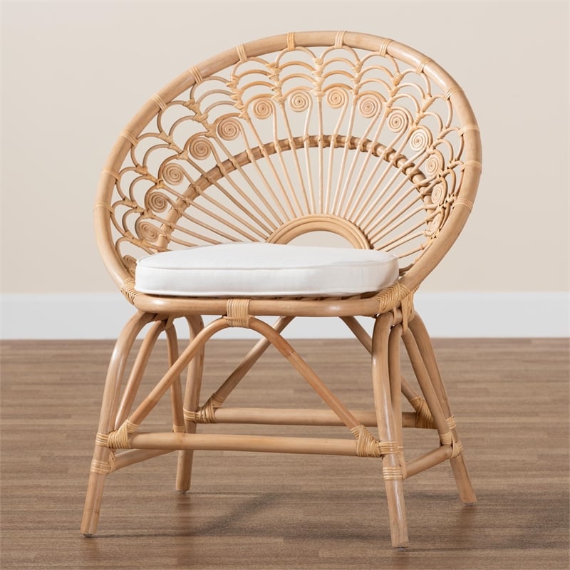 bali & pari Abriella Modern Rattan Peacock Accent Chair in Natural Brown