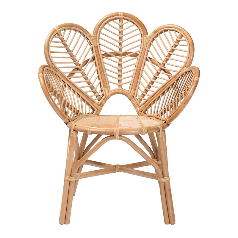 bali & pari Eliava Modern Natural Rattan Flower Accent Chair in Brown