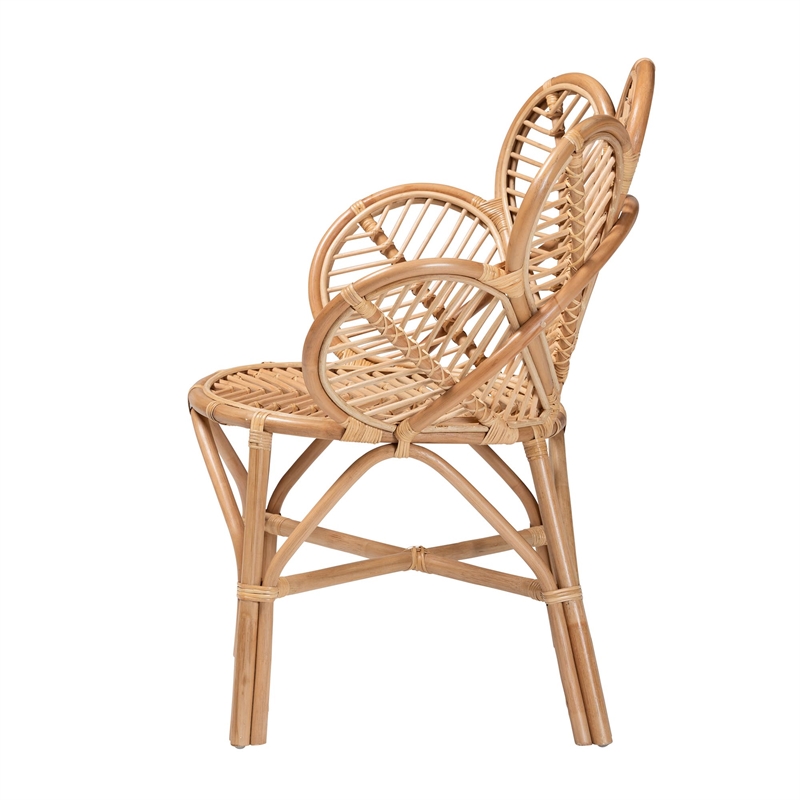 bali & pari Eliava Modern Natural Rattan Flower Accent Chair in Brown