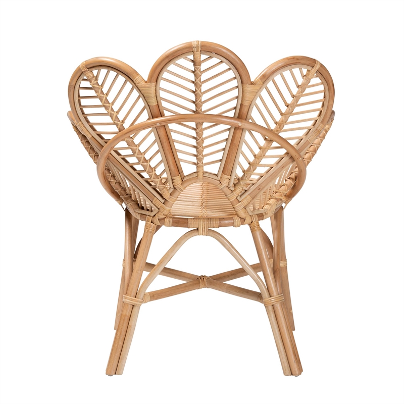 bali & pari Eliava Modern Natural Rattan Flower Accent Chair in Brown