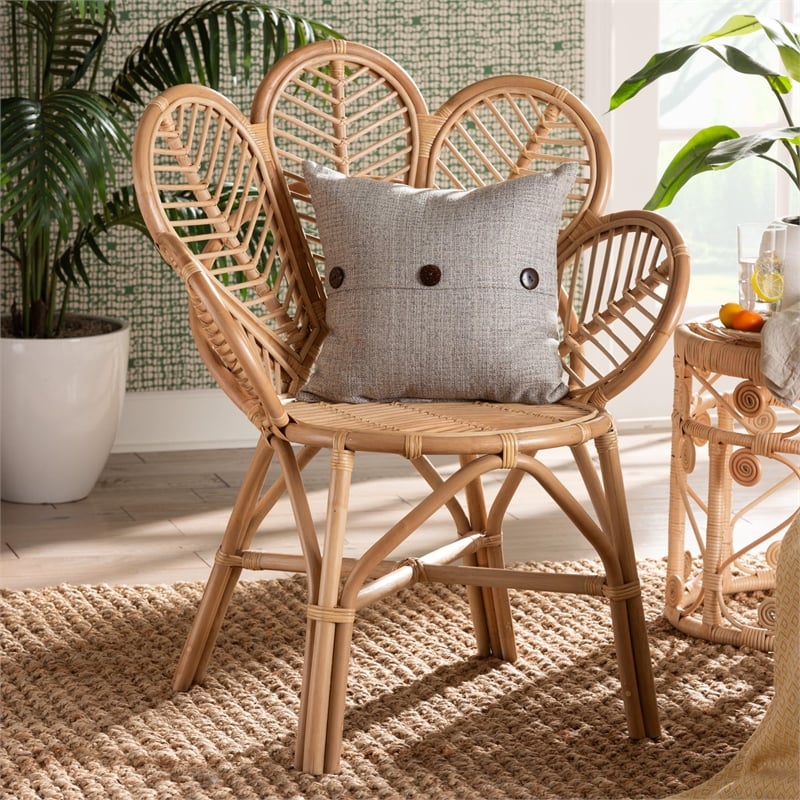 bali & pari Eliava Modern Natural Rattan Flower Accent Chair in Brown