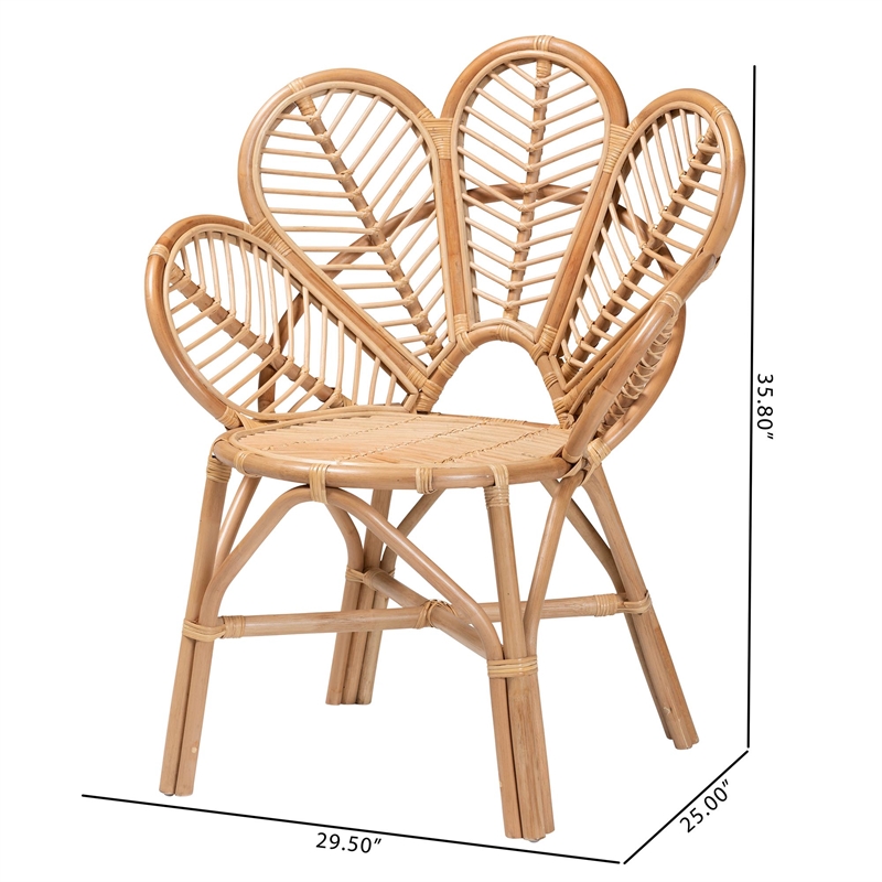 bali & pari Eliava Modern Natural Rattan Flower Accent Chair in Brown
