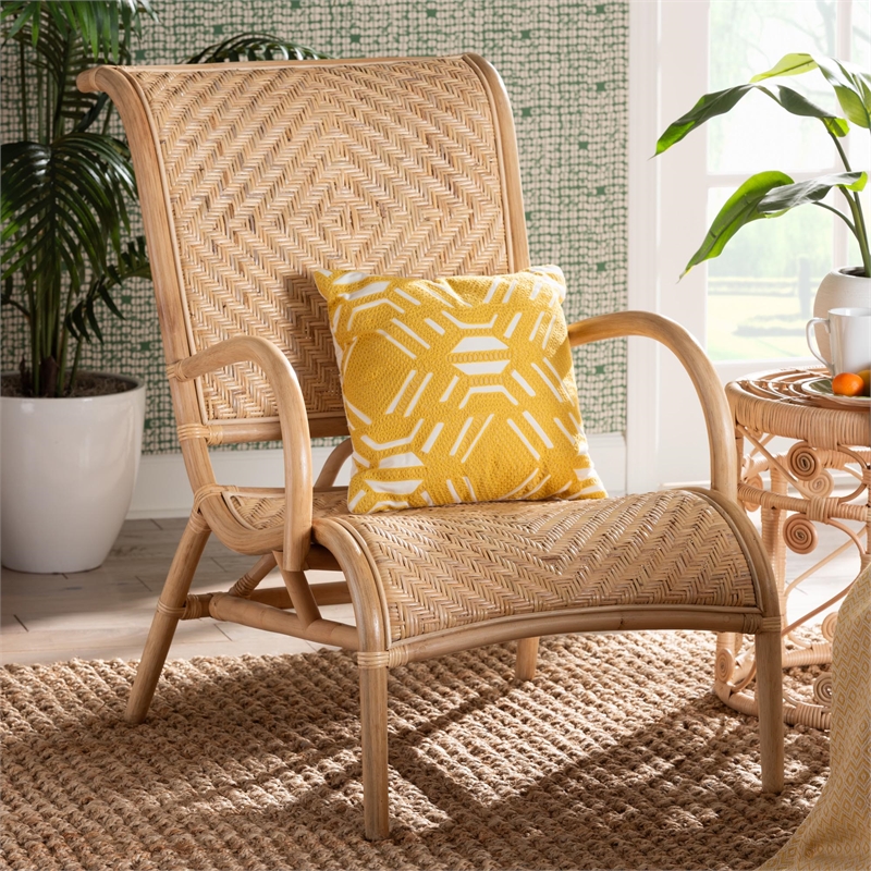 bali & pari Madura Modern Rattan Lounge Chair in Natural Brown