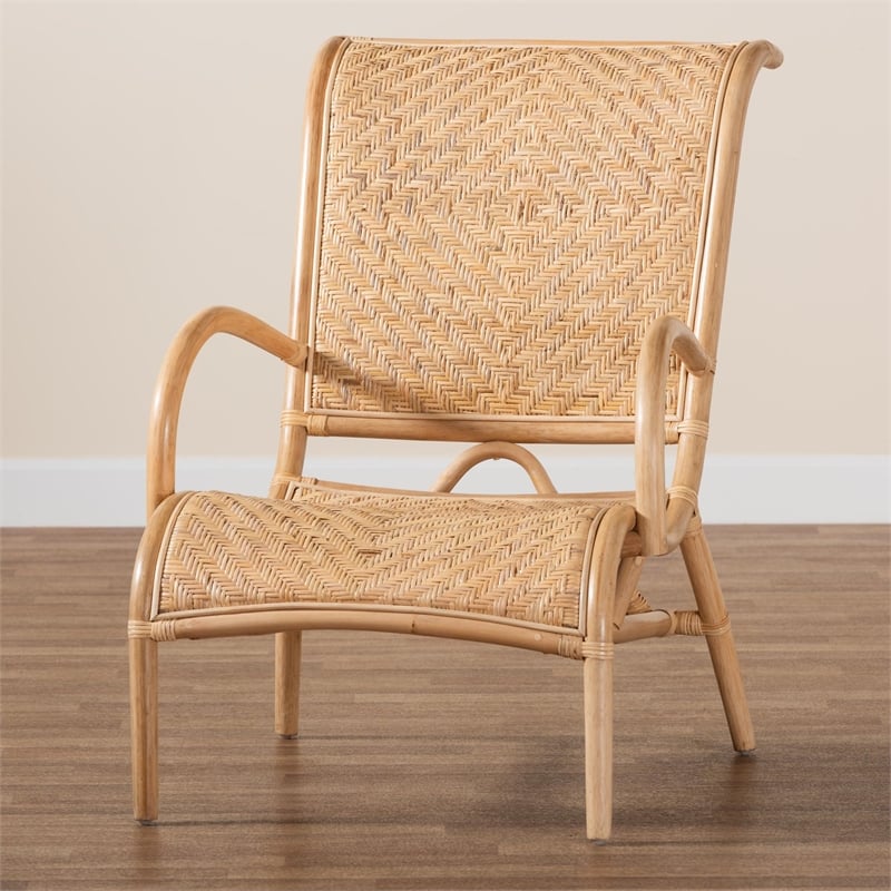 bali & pari Madura Modern Rattan Lounge Chair in Natural Brown