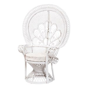 bali & pari Ediva Modern Natural Rattan Peacock Accent Chair in White