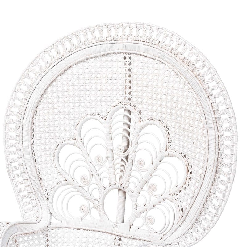 bali & pari Ediva Modern Natural Rattan Peacock Accent Chair in White