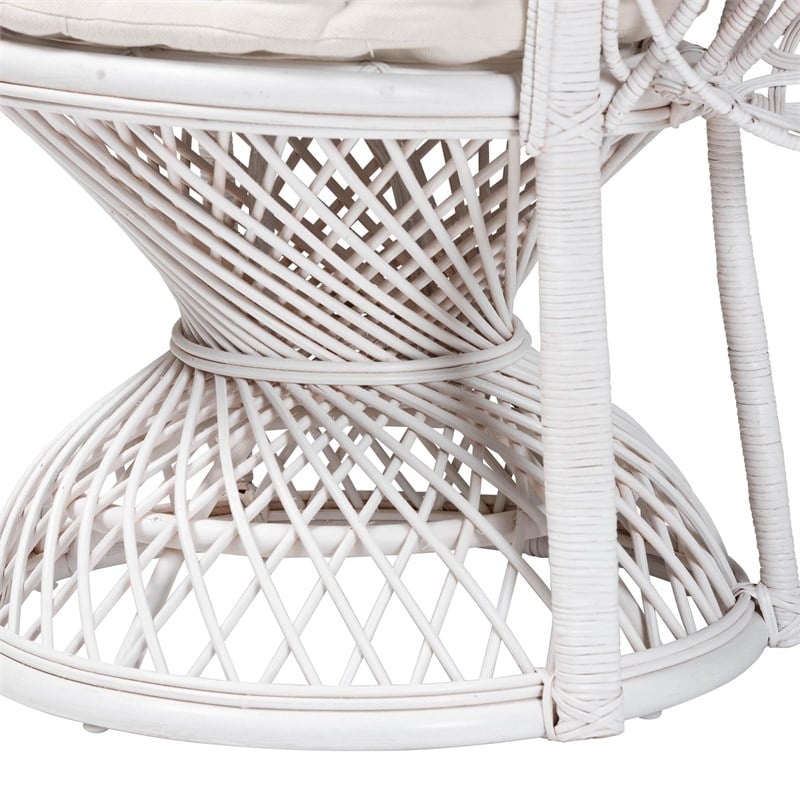 bali & pari Ediva Modern Natural Rattan Peacock Accent Chair in White