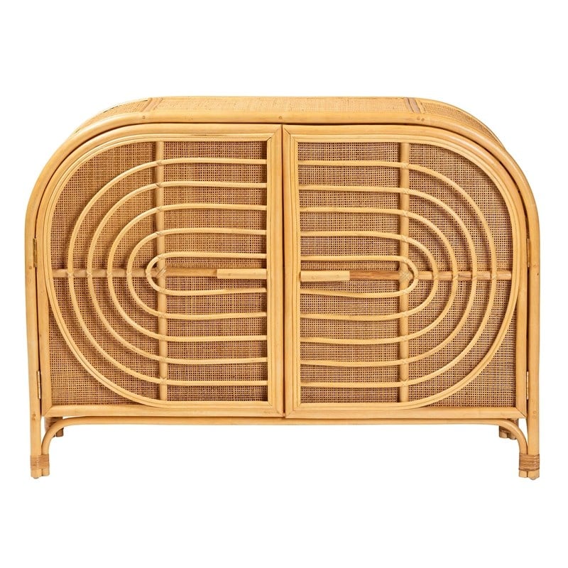 bali & pari Ovalet 2-Door Modern Rattan Sideboard in Natural Brown