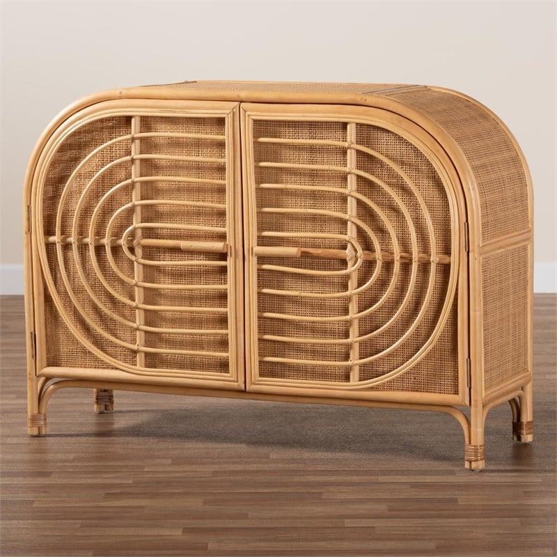 bali & pari Ovalet 2-Door Modern Rattan Sideboard in Natural Brown