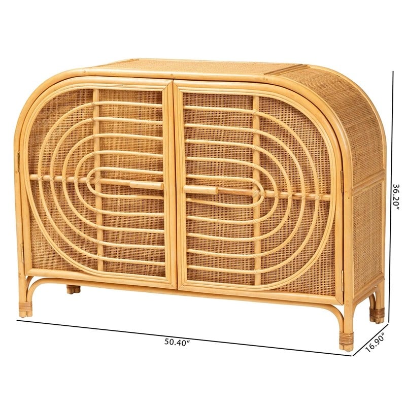 bali & pari Ovalet 2-Door Modern Rattan Sideboard in Natural Brown