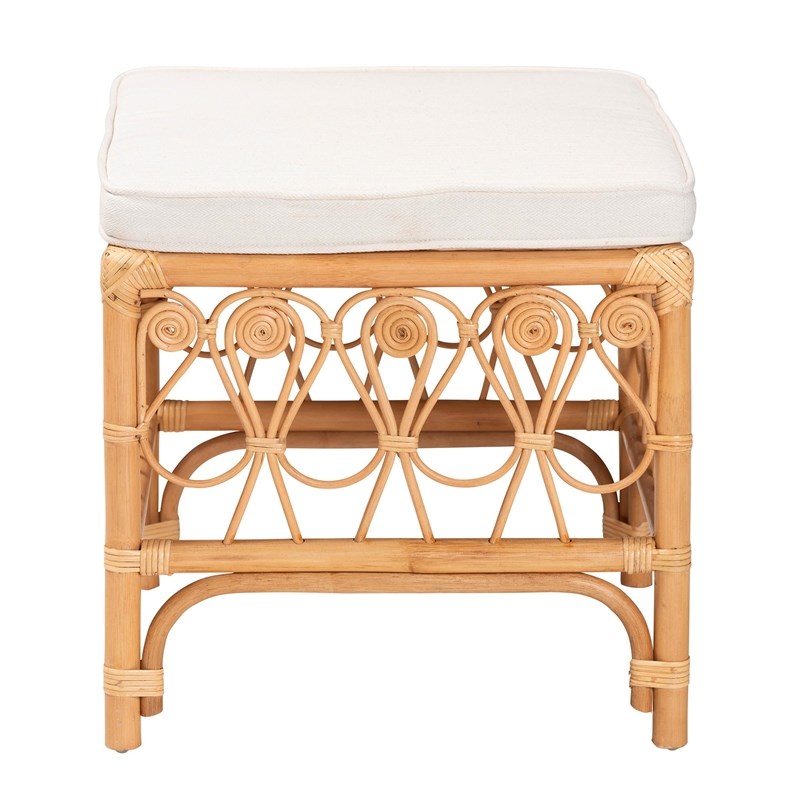 bali & pari Ibiza Modern bohemian Rattan Footstool in Natural Brown