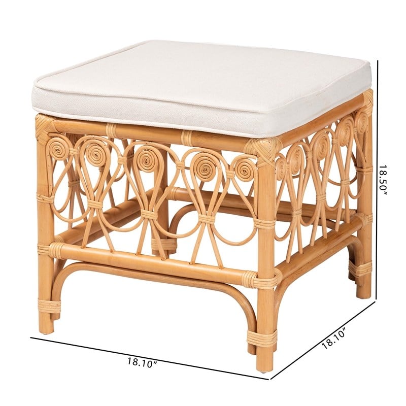 bali & pari Ibiza Modern bohemian Rattan Footstool in Natural Brown