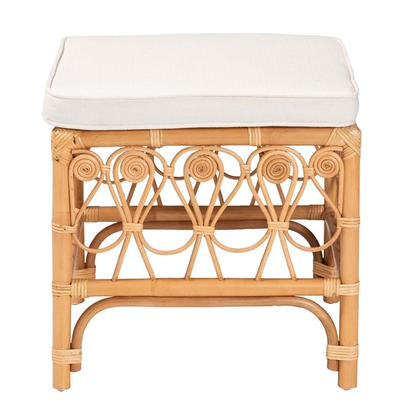 bali & pari Ibiza Modern bohemian Rattan Footstool in Natural Brown