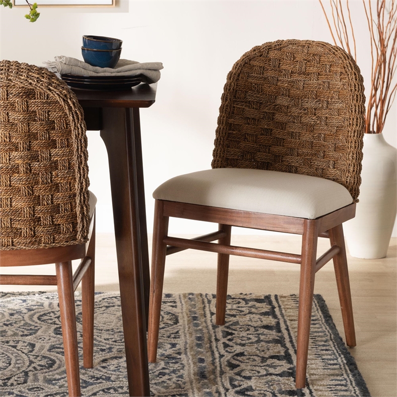 bali & pari Denver Acacia Wood & Seagrass Dining Chair in Brown