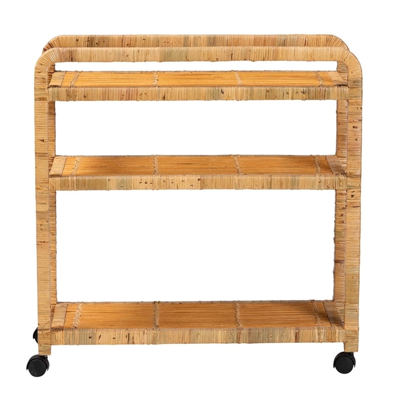 bali & pari Delphine Modern Bohemian Rattan Kitchen Cart in Natural Brown