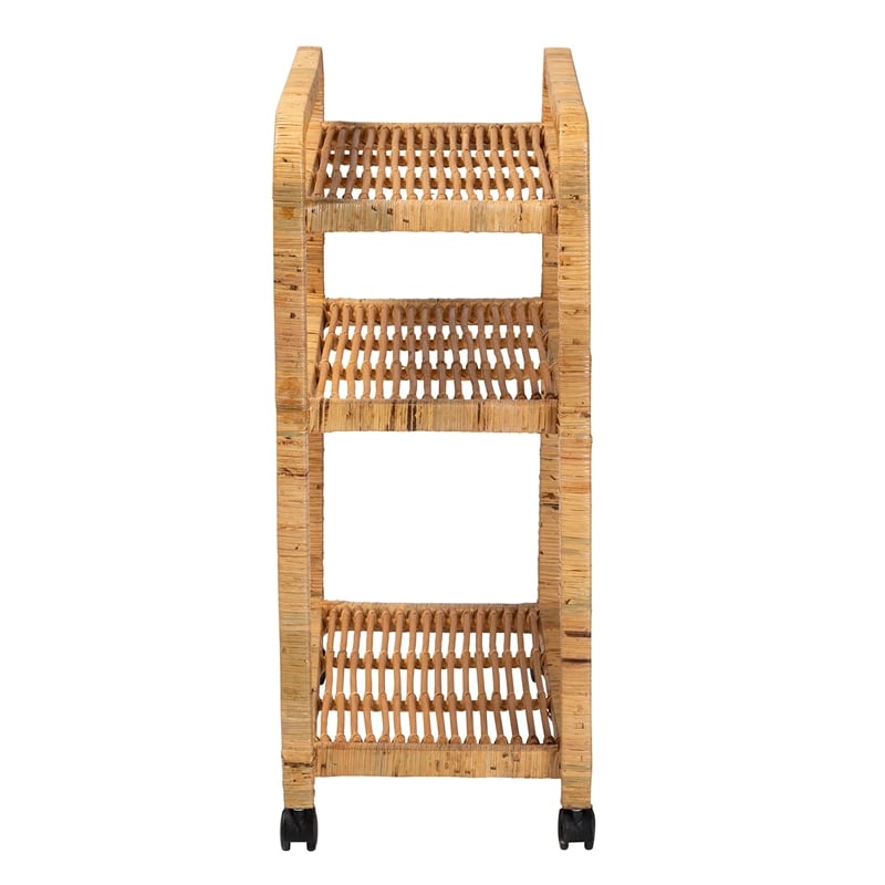 bali & pari Delphine Modern Bohemian Rattan Kitchen Cart in Natural Brown