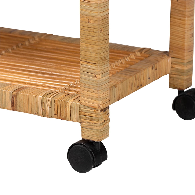 bali & pari Delphine Modern Bohemian Rattan Kitchen Cart in Natural Brown