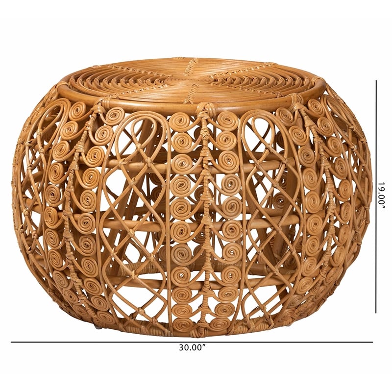 bali & pari Tiramisu Modern Bohemian Rattan Coffee Table in Natural Brown