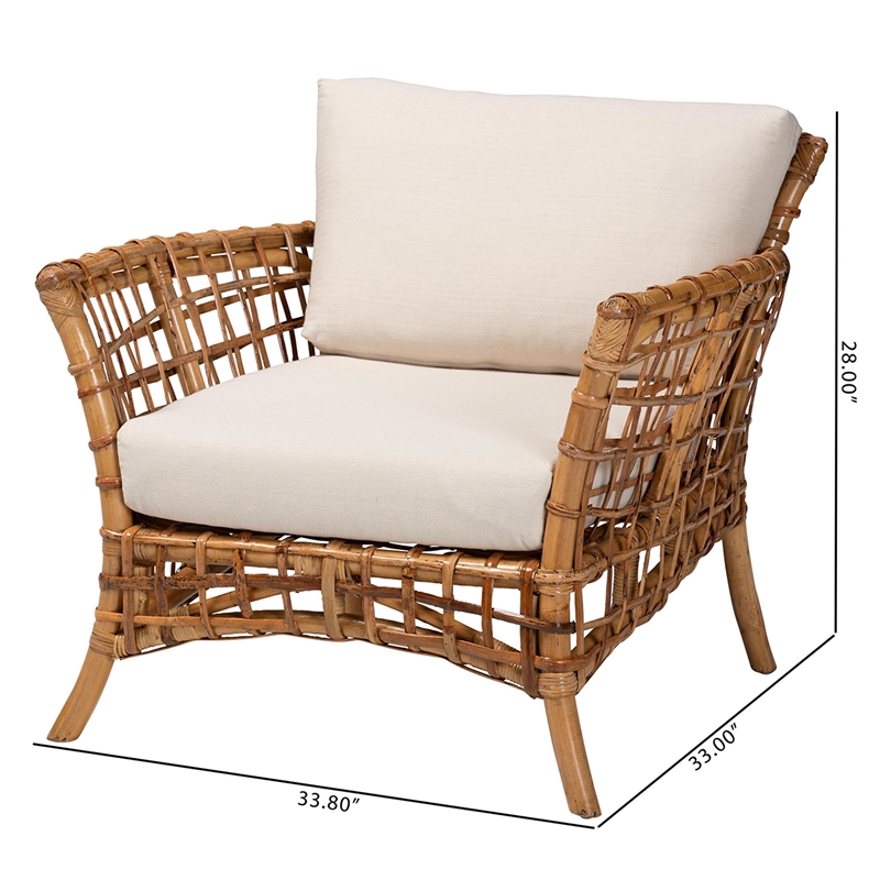 bali & pari Babette Modern Bohemian Rattan Arm Chair in Natural Brown