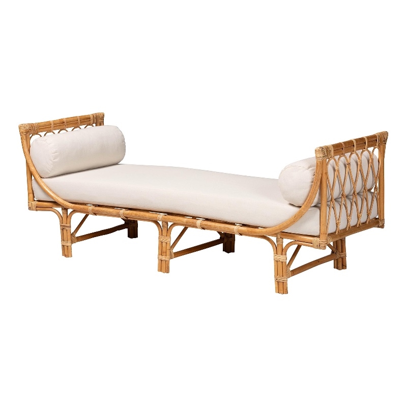 bali & pari Macias Modern Bohemian Rattan Daybed in Natural Brown