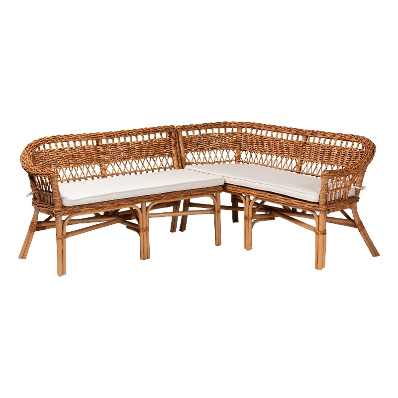 bali & pari Nella 2-Piece Rattan Dining Nook Banquette Set in Natural Brown