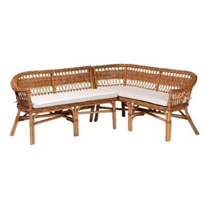 bali & pari Nella 2-Piece Rattan Dining Nook Banquette Set in Natural Brown