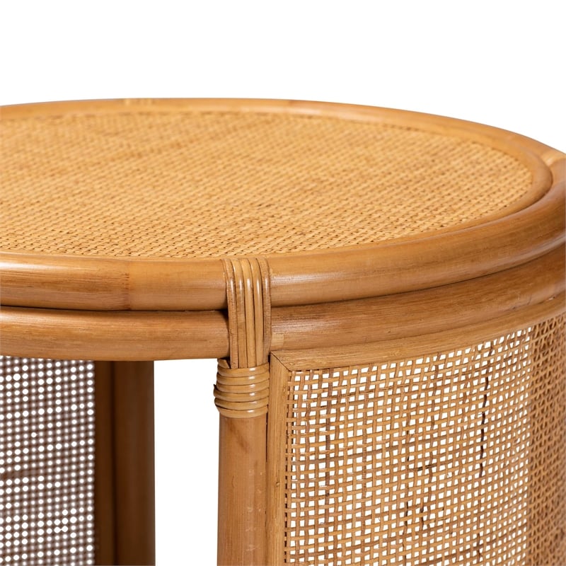 bali & pari Louis Modern Bohemian Rattan End Table in Natural Brown