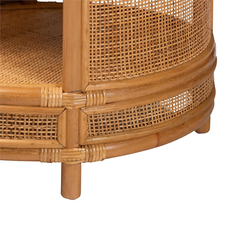 bali & pari Louis Modern Bohemian Rattan End Table in Natural Brown