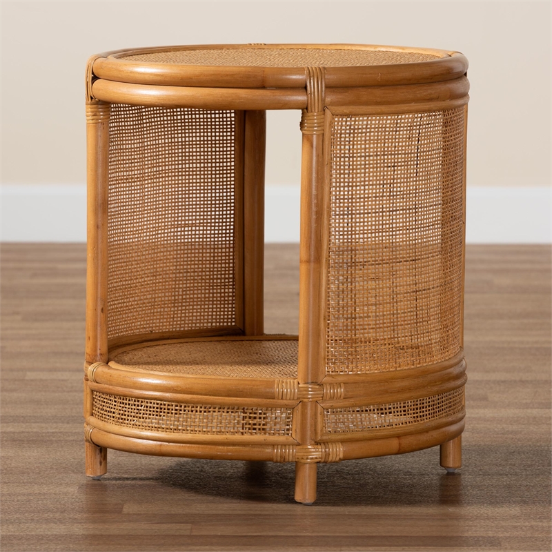 bali & pari Louis Modern Bohemian Rattan End Table in Natural Brown