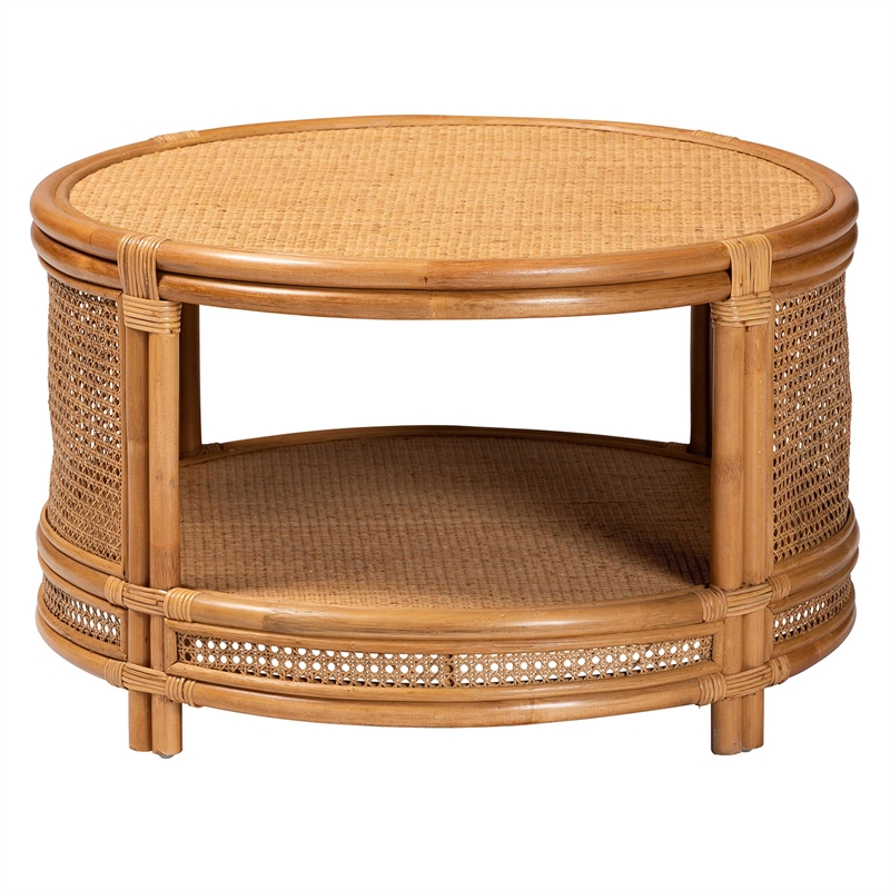 bali & pari Louis Modern Bohemian Rattan Coffee Table in Natural Brown